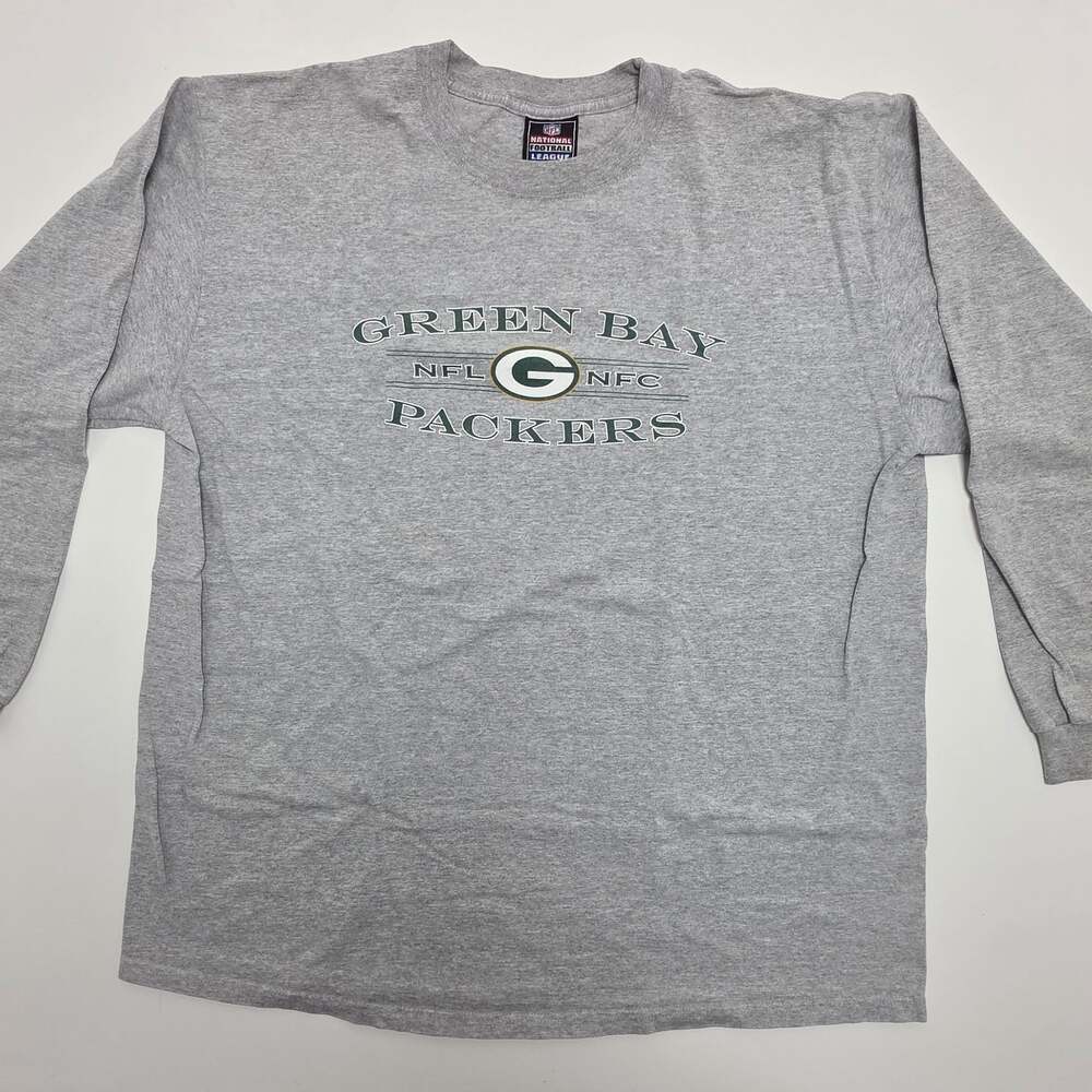 Vintage Green Bay Packers NFL Long Sleeve T-Shirt Grey XL Castrol Promo